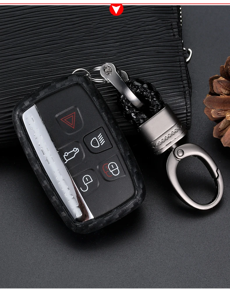 Carbon Fiber Soft Car Key Case Cover Holder Keychain For Land Rover Range Rover