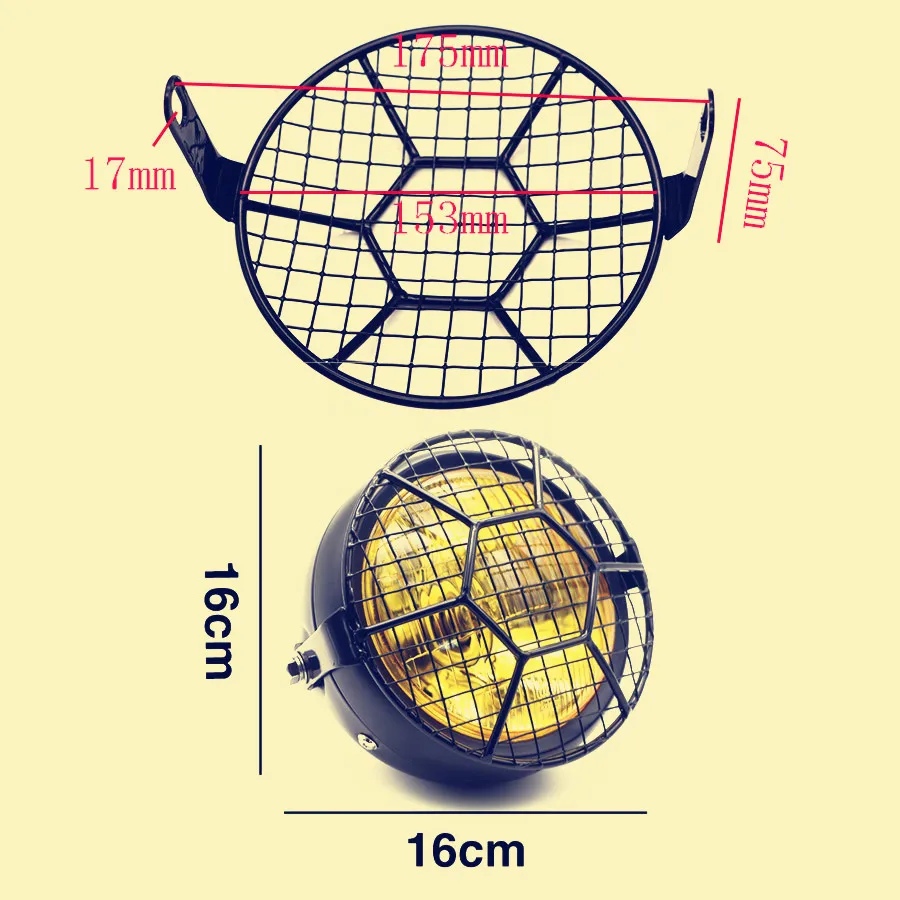 Мотоцикл Янтарный 12 в Hi/Low Bean лампы передняя фара+ металл Ретро Футбол Стиль гриль маска для Honda CB100 CB125S GN125 CG125