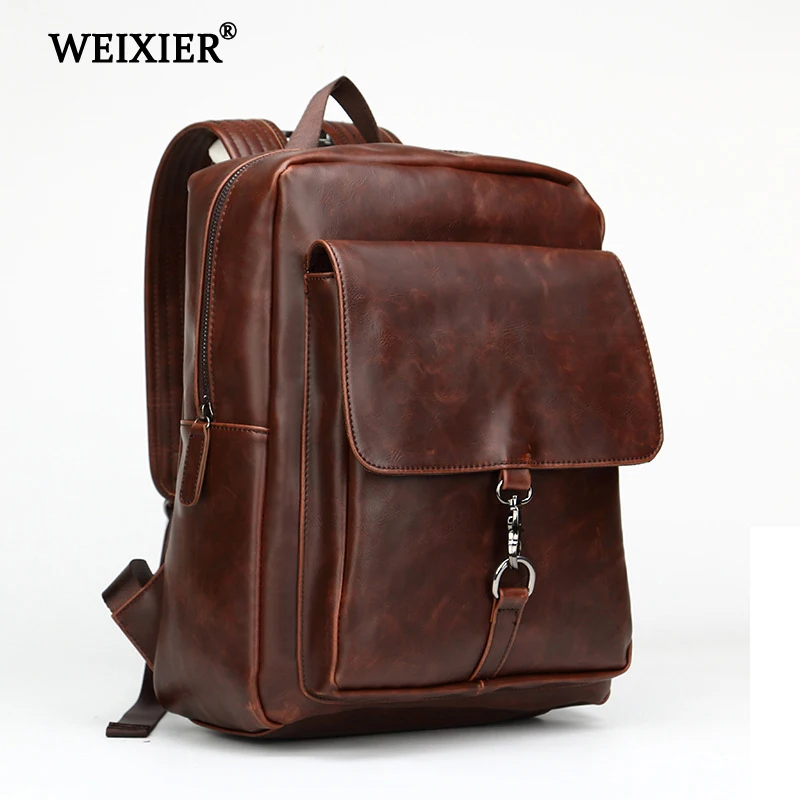 

PU Men's High Quality Backpack Classic Fashion Design Backpack Simple Solid Color Retro Zipper Opening Men's Casual Bag
