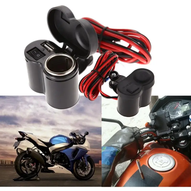 

CS-313 12V-24V Motorcycle Scooter Handlebar USB Charger Waterproof LED Indicator Cigarette Lighter Socket Plug Moto Accessories
