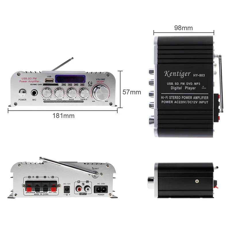 2CH HI-FI Bluetooth Car Audio Power Amplifier Auto FM Radio Player Support SD/USB/DVD/MP3 Input for Car Motorcycle Home