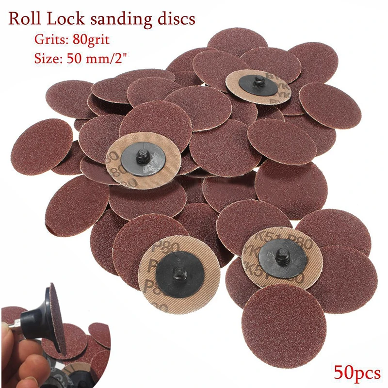 50Pcs 2inch 50mm Sanding Roloc Grinding Discs 80 Grit Roll Lock Surface Sanding Grinding Discs