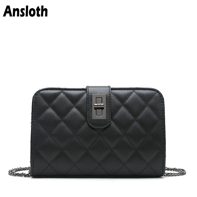 Ansloth Classic Diamond Lattice Women Bags Luxury Plaid Chain Bag PU Leather Shoulder For Women's Mini Crossbdoy HPS435 | Багаж и