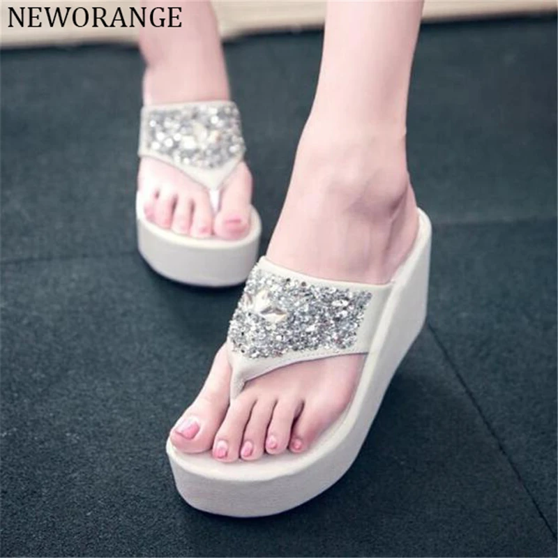 Aliexpress.com : Buy Summer Rhinestone Wedge Flip Flops Crystal ...