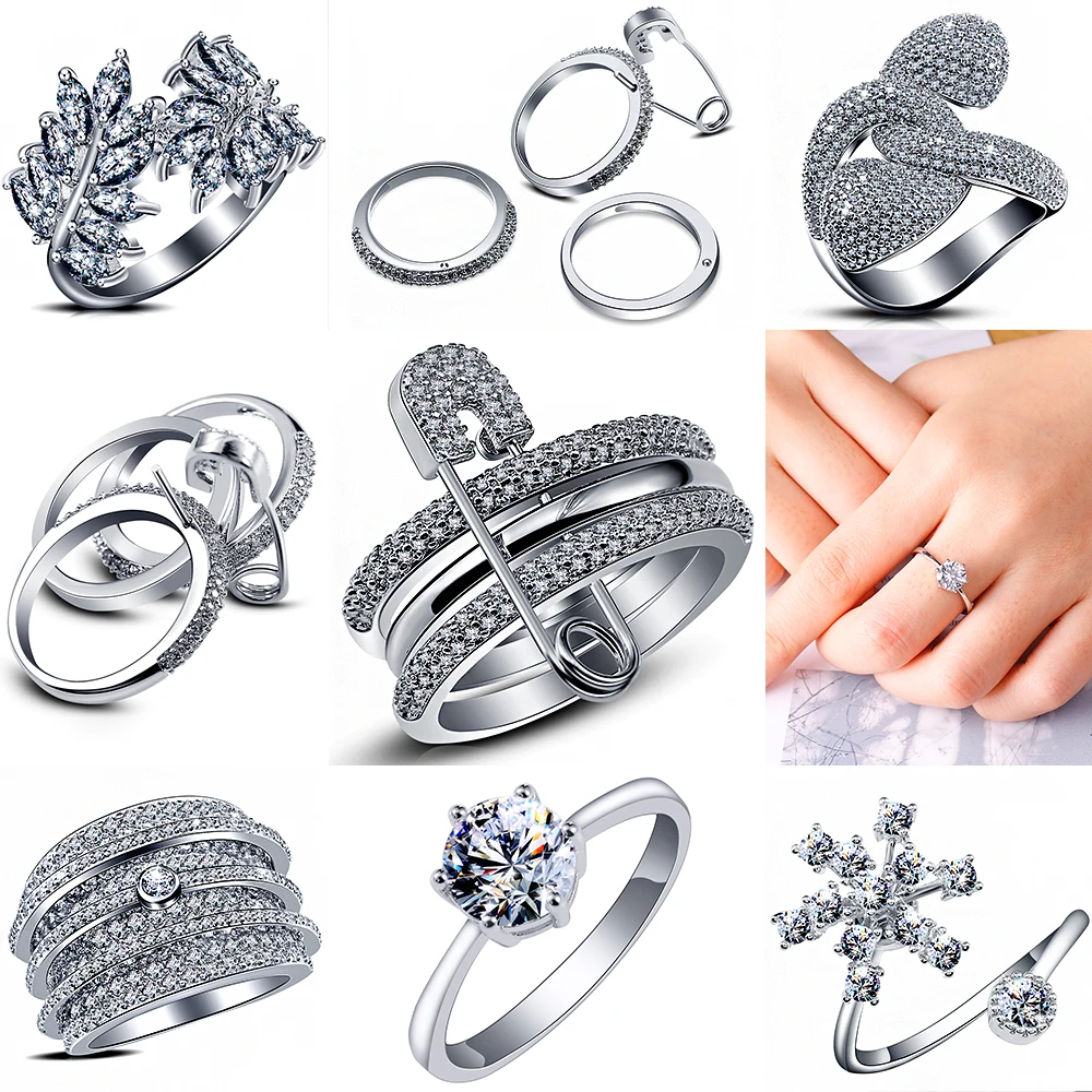 

Wide Silver Finger Rings Set Classic Ring 6 Claws Design AAA White Cubic Zircon Female Women Wedding Band CZ Rings Jewelry