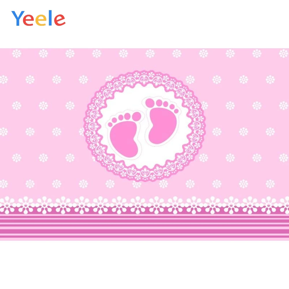 

Yeele Newborn Footprin Baby Cartoon Pink Backdrops Party Photography Background Custom Photographic Backdrop For Photo Studio