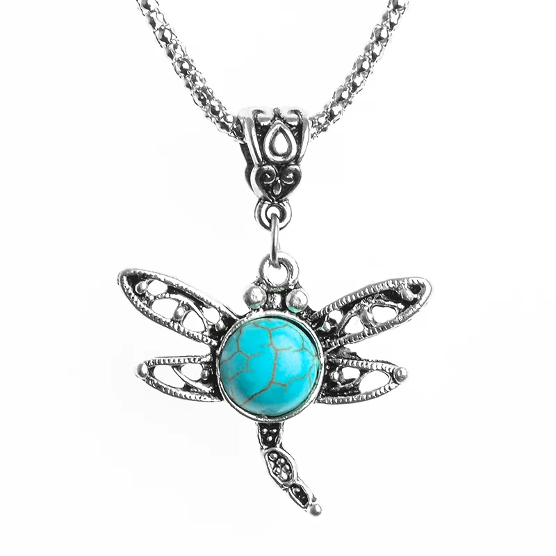 

SHUANGR New Arrival Silver Color Resin Necklace Vintage Exquisite Chain Link Necklace Drangonfly Pendant for Women