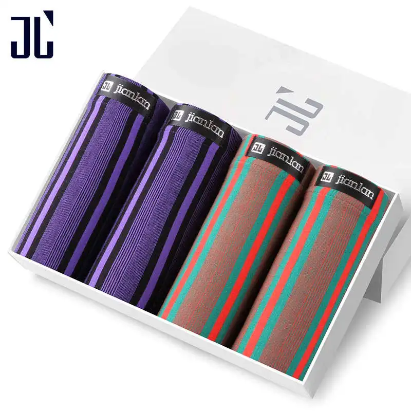 

JL 4 Pack Bamboo Underwear for Man U Convex Boxer Men Pouch Seamless Slip Male Underpants Striped Sexy Underwear Shorts Men