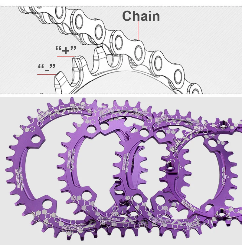 EKFan 104BCD XT цепь круг шатунная пластина Овальная Круглая 30T 32T 34T 36T MTB велосипед Велоспорт цепь фиолетовый цвет