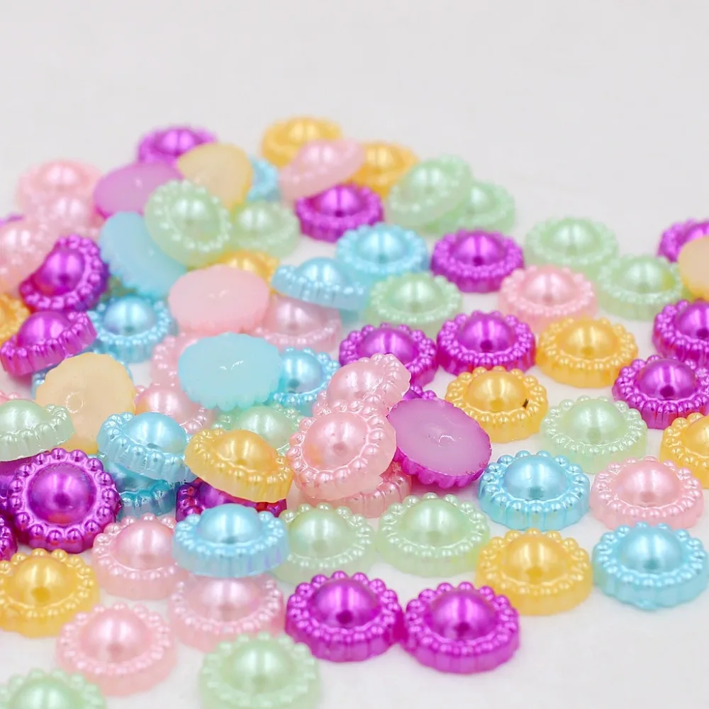 New 200pcs/Lot Multi Flower Flat Back Half Round Imitation Pearl Beads 9mm Cameo Cabochon Diy Jewelry Finding Making | Украшения и