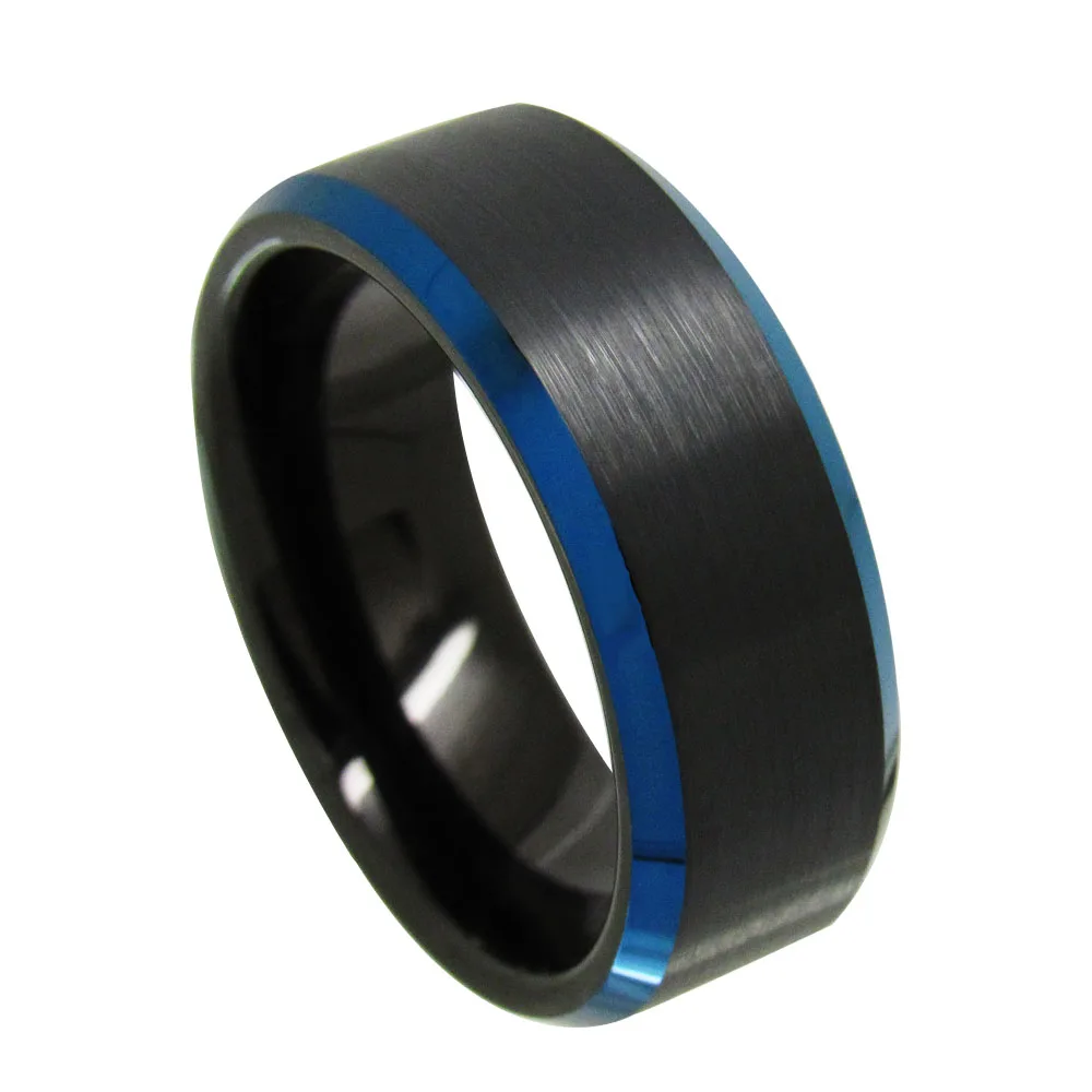 

Free Shipping Black and Blue edges Mens Tungsten Carbide Ring Fashion Jewelry Wedding Finger Ring 8mm