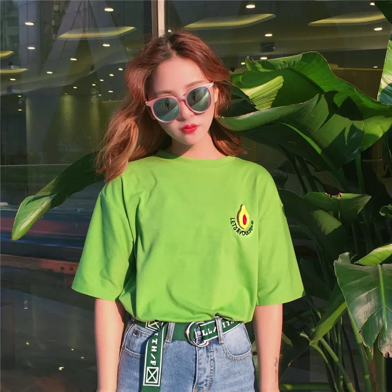 Весна-лето 2021 футболка YouGeMan Женская Корейская одежда Ulzzang Harajuku зеленая с коротким