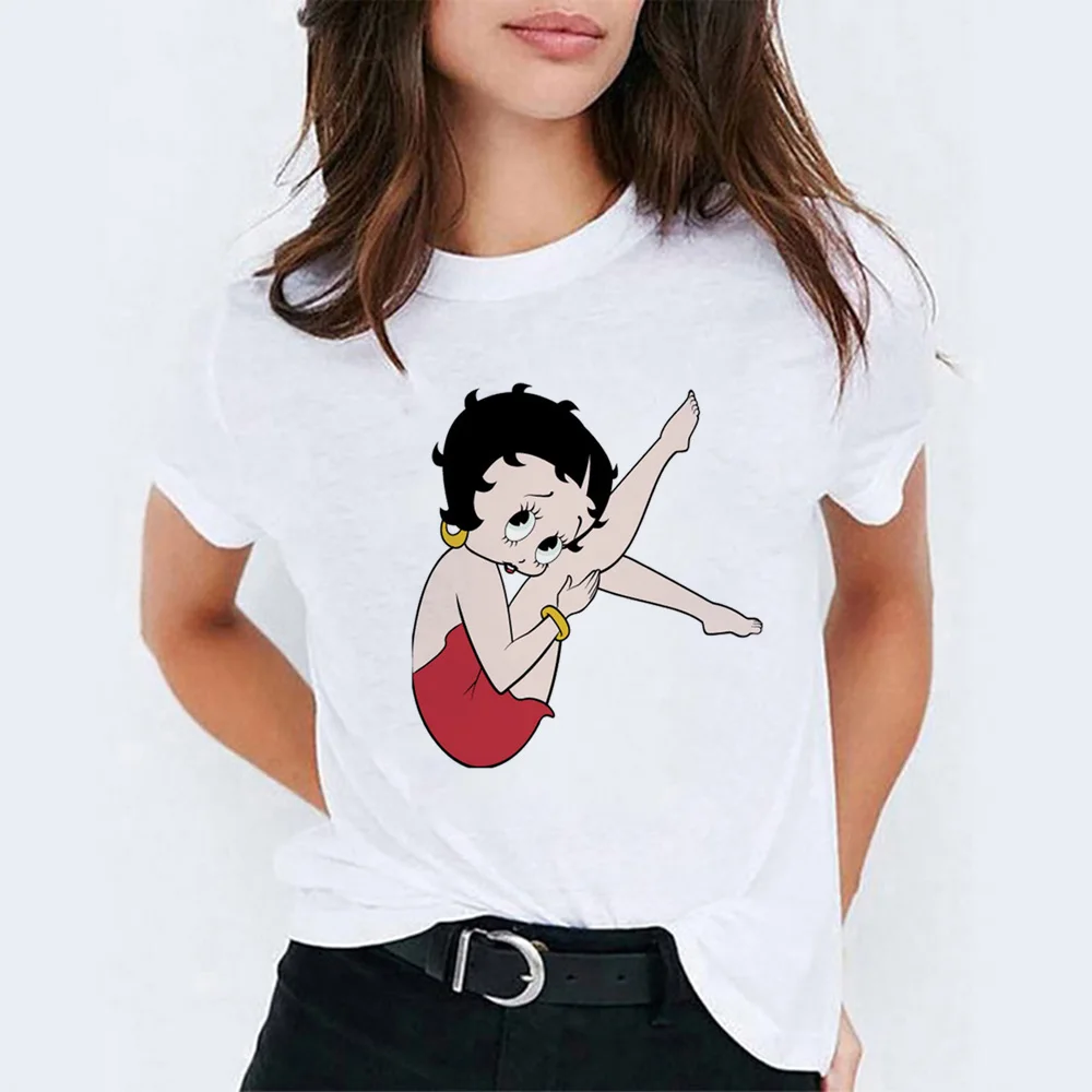 Женская летняя футболка Betty boop, модная женская футболка tumblr из хлопка с коротким рукавом, подарок для вашей девушки, vogue femme - Цвет: WH