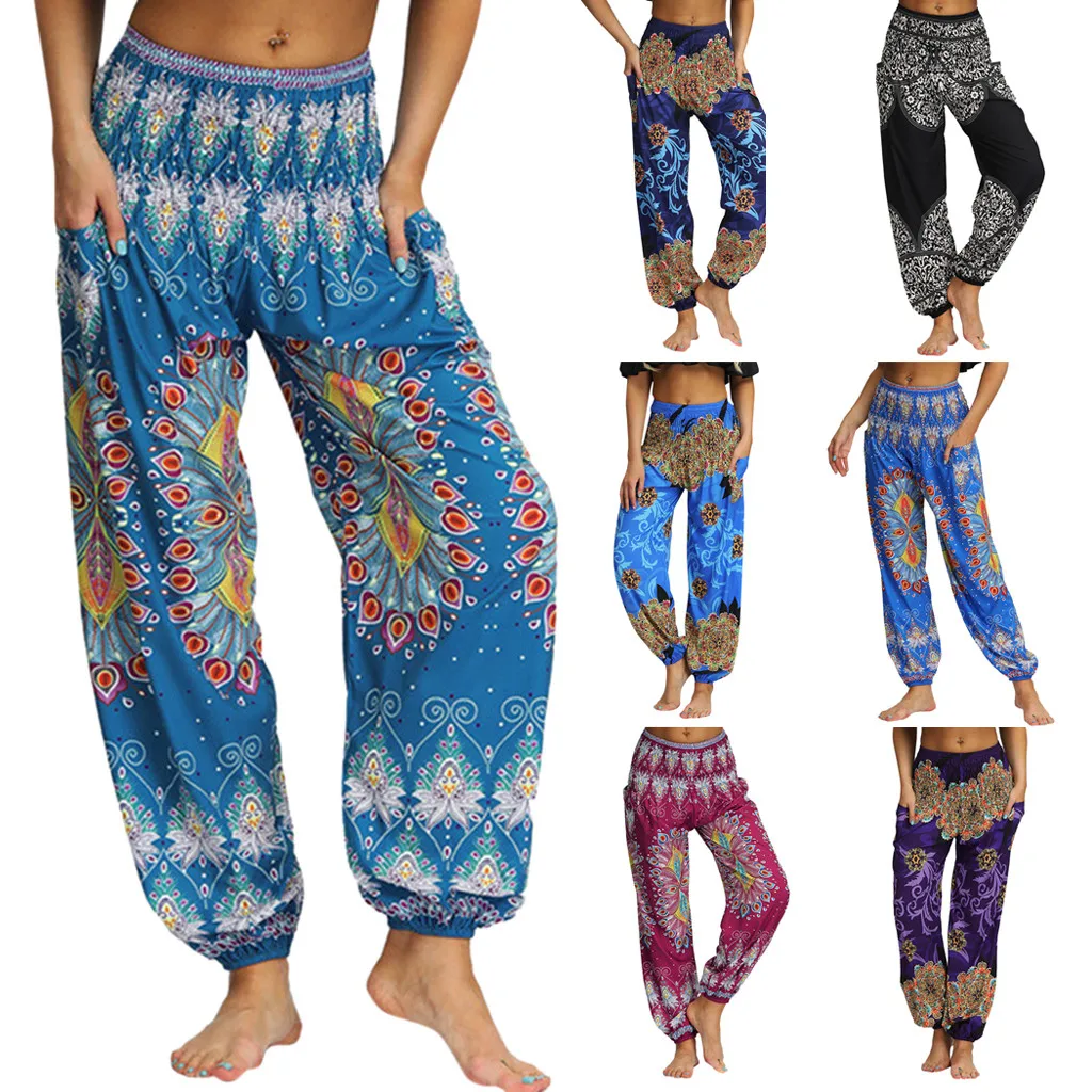 Тайские дамские штаны-шаровары, свободная талия, бохо, фестиваль хиппи, Йога, вискоза, принт, женские леггинсы, спортивная одежда для тренажерного зала беговые штаны для йоги