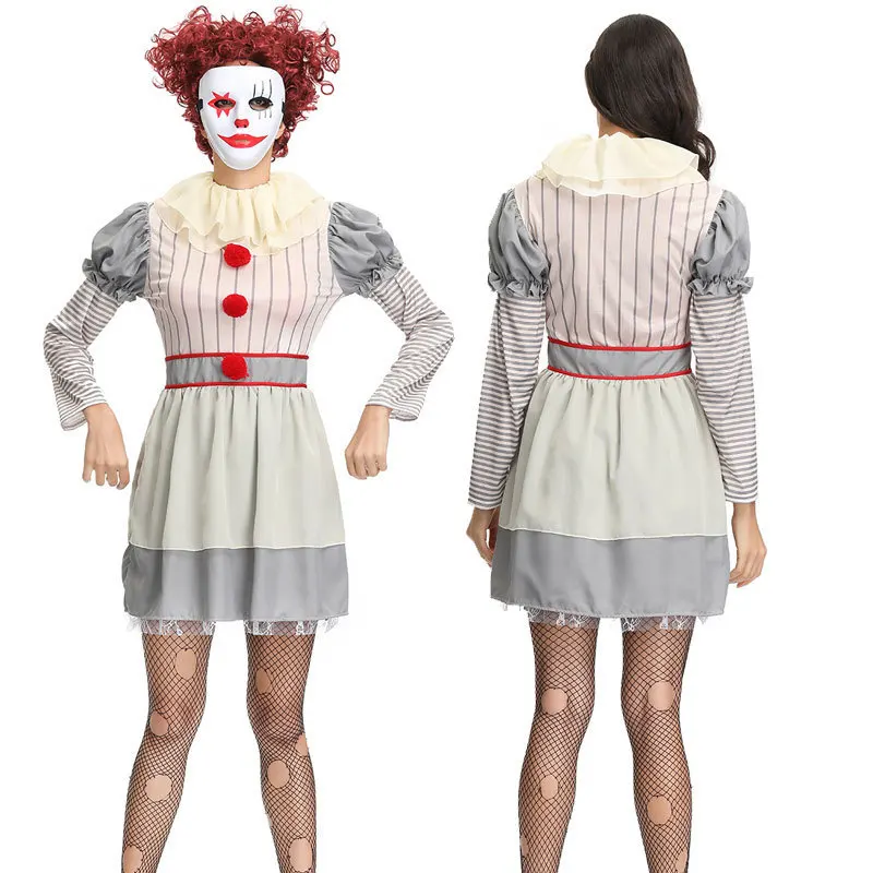 

Circus Clown Women Halloween Costumes Horro Film Cosplay Disguising Fancy Dress for Adult Funny Masquerade Scary Costume