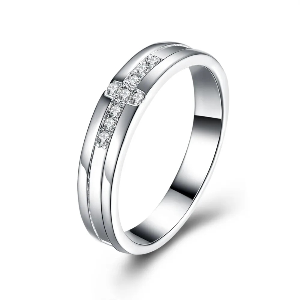 Cross Ring Women Crystal Rings Inlaid Zircon Silver Ring Fashion ...