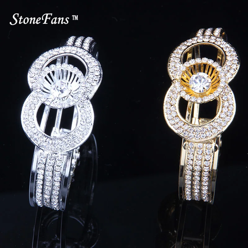 StoneFans Круглый Женский браслет золотого цвета элегантный Ювелирный модный металлический, Кристальный браслет браслеты рождественские подарки для женщин