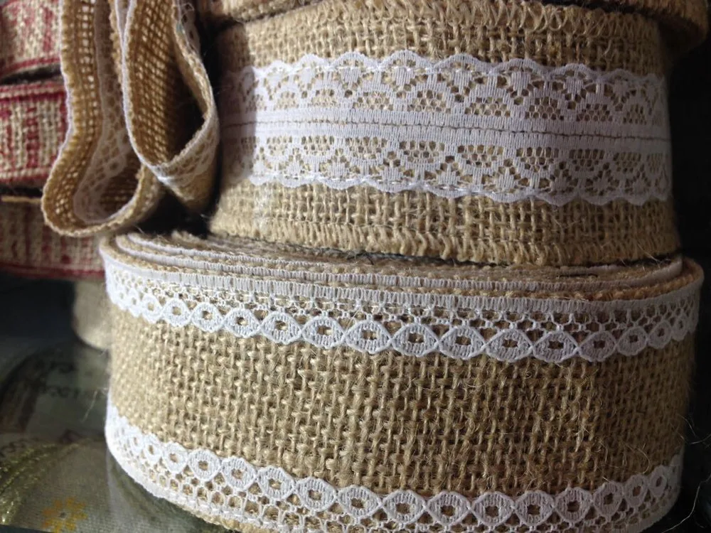 Новогодние природные украшения для дома Свадебные украшения Плетеный джутовый лента из джута, мешковины кружева подарочная упаковка(ширина 50 мм