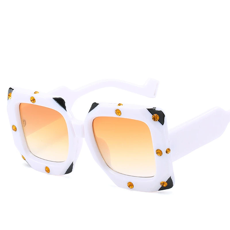 Koop PAWXFB Italiaanse Big frame Vierkante Diamanten Zonnebril Vrouwen Mannen Vintage Oversized 2019 Zonnebril Vrouw Man Oculos de sol Shades