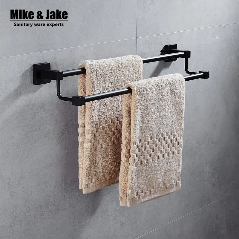 Black stainless steel bathroom 50cm double towel bar bathroom towel