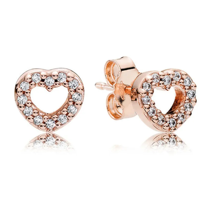

Fashion 100% 925 Sterling Silver Pandora Earrings For Women Rose Gold Captured Hearts Earring Studs Fine Europe Jewelry Original