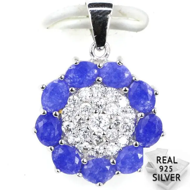 

Guarantee Real 925 Solid Sterling Silver 1.7g Real Blue Sapphire Woman's Flower Shape Pendant 21x15mm