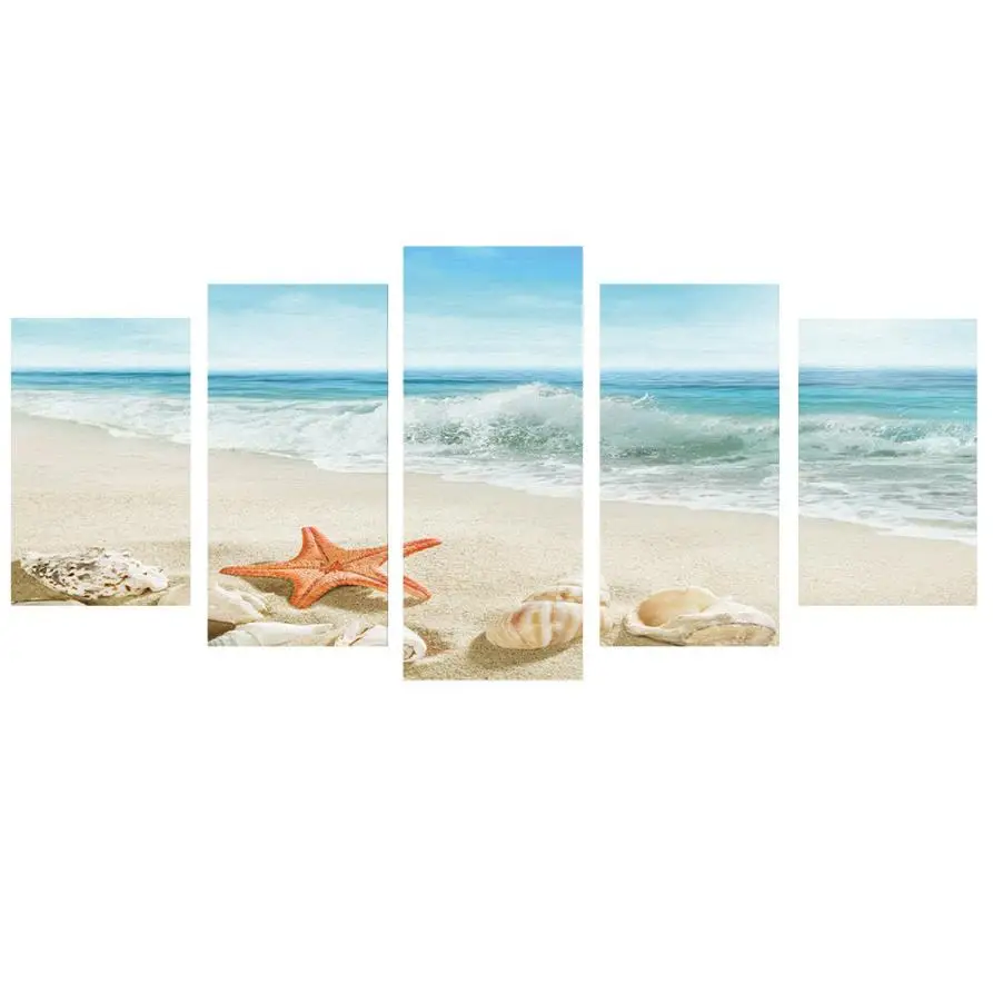 

KAKUDER Canvas Painting Wall Sticker Art Pictures 5pcs Shine Sea Shells Sea Star High Quality Wall Decor Happy Sale ap509