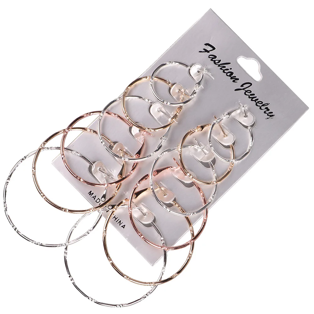 6 Pairs/set Punk Gold Mix Color Size Big Circle Earrings for Women Hoop Steampunk Ear Women