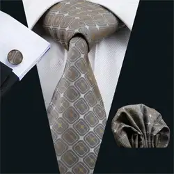 Fa-621 Мужские Галстук серый геометрический 100% шелк жаккард галстук Ханки Запонки Набор Бизнес Свадебная вечеринка Галстуки для Для мужчин;