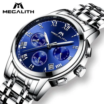 

Luxury Watch Men MEGALITH Waterproof Chronograph Analogue Date Wrist Watch For Men Stainless Steel Quartz Watches Relogio Clock