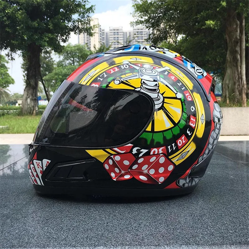 

MALUSHEN Unisex 46 Motorcycle Helmet Animal Helmet Play cards Moto Helmet Personality Full Face Motor Helmet Mix Black Yellow