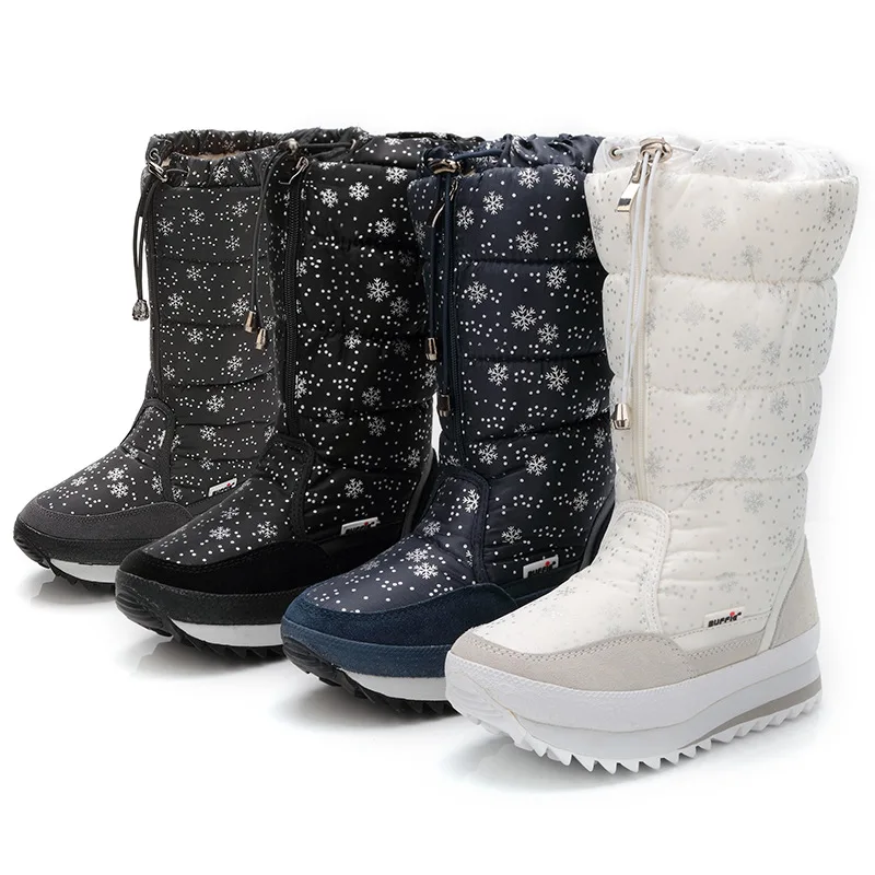 

2017 winter new warm snowflake high tube thick plus velvet fur one snow boots female