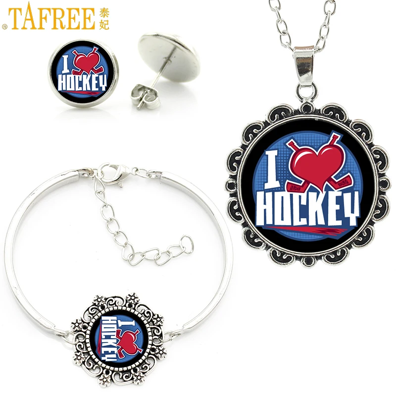 TAFREE new arrival Love Hockey women jewlery sets casual sports lover field hockey player gifts bracelet earrings necklace SP481
