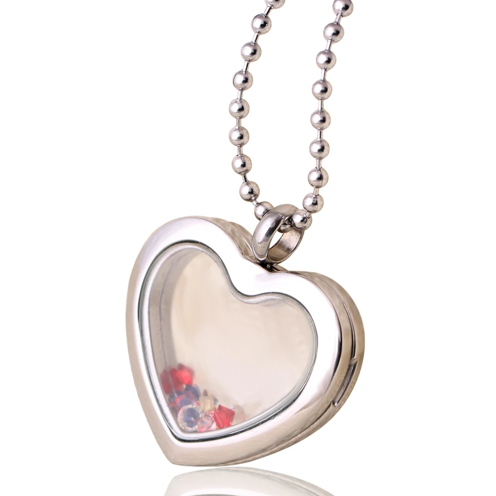 Fashion Stainless Steel Heart Case Glass Slide Charms Locket Pendants