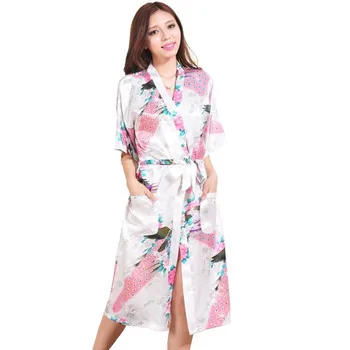 

Hot New Fashion White Female Kimono Robe Gown Summer New Nightgown Sleepwear Flower Pajamas Size S M L XL XXL XXXL LK11