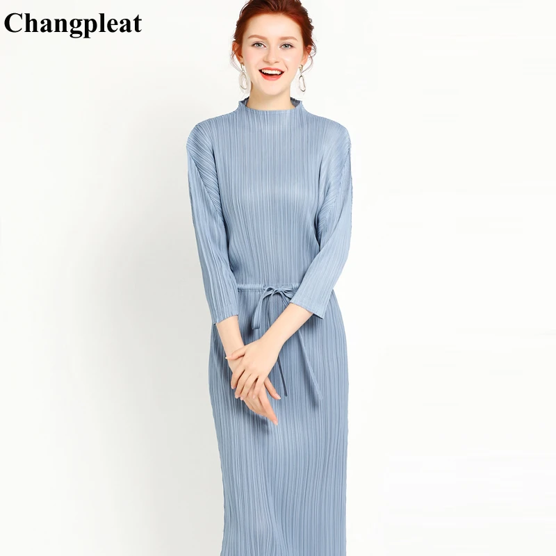 Changpleat 2019 Весенние новые женские платья с высоким воротом Miyak плиссированные