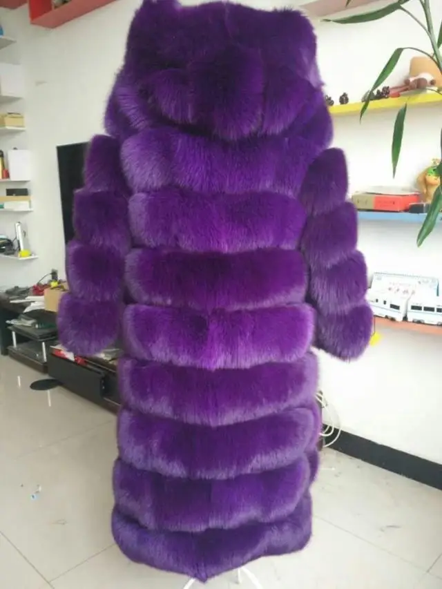 

100cm Long Purple Fox Fur Fur Stripes Coats Hoodie Outwear Jackets Winter Blazer OverCoat plus size customized Nature White