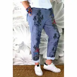 Модные женские хлопковые спортивные брюки с цветочным принтом, повседневные летние длинные брюки