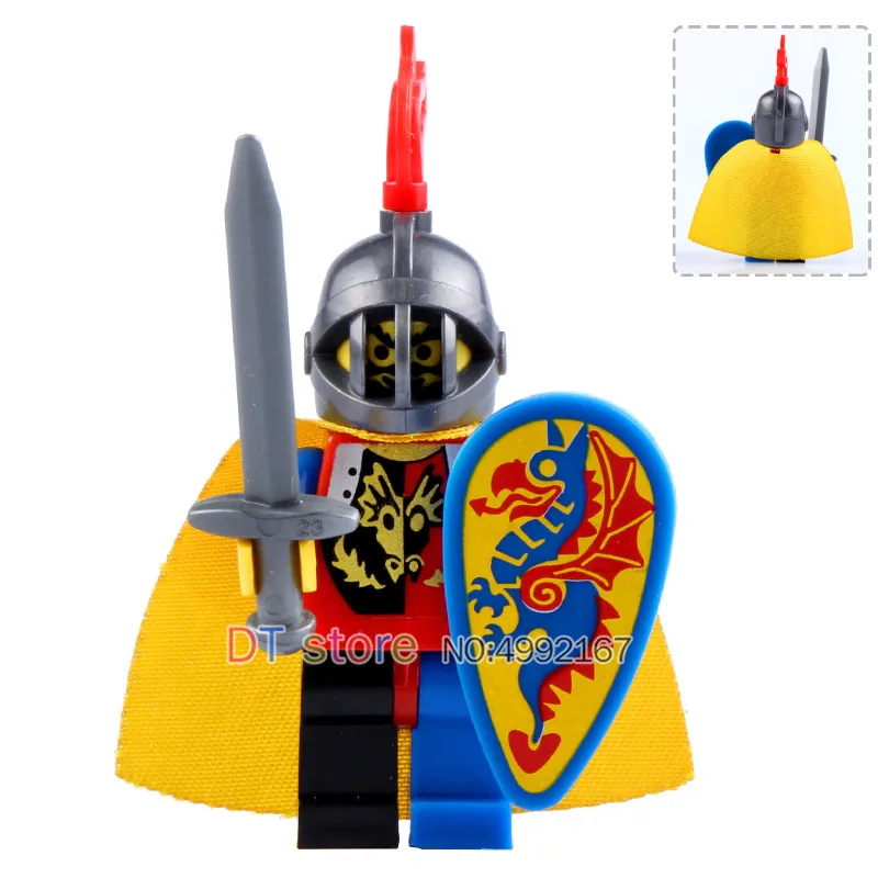 

Legoed Blue Dragon Shield Knight Single Sale Medieval Castle Army with weapons Figures Building Blocks Bricks Toys For Kids 9812