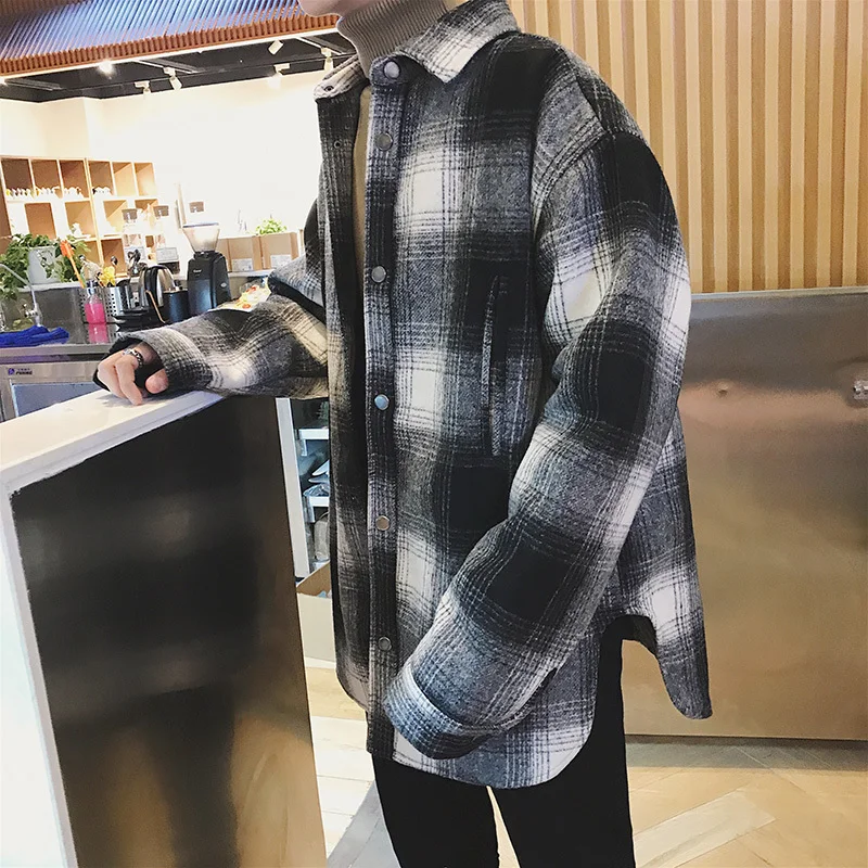 2017 Autumn Fashion New Youth Style Small Fresh And Leisure Oversize Long Sleeve Woolen Coat Plaid Shirt Quilted Windbreaker