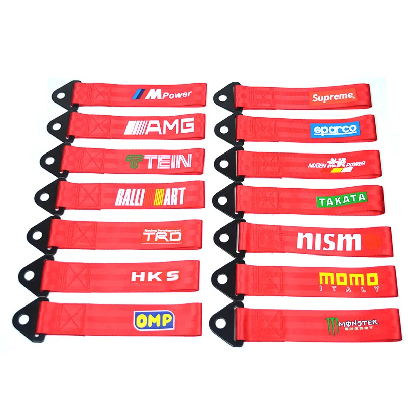 

Red Towing Rope Racing Car Universal Tow Eye Strap Tow Strap Bumper Trailer High Strength Nylon High Quality JDM With14Logos