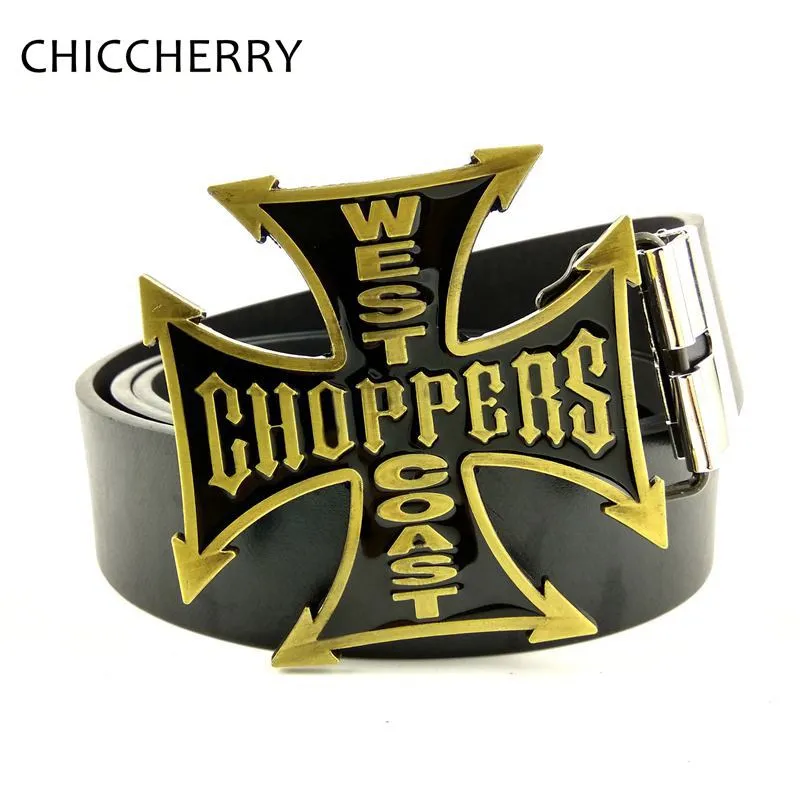 Mens Designer Black Leather Belts with Big Metal Buckle West Choppers