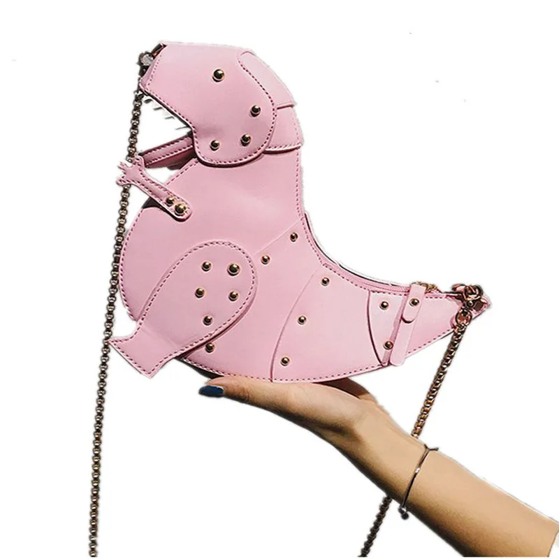 

New Ladies Shoulder Bag Fashion Dinosaur Rivet Messenger Chain Bag Sweet Cute Girl Pink Bag Handmade Small Travel Shoulder Bag