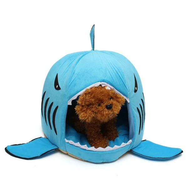 Padded Fleece Grey Shark Pet House Cosy Cave Cat//Dog Bed Kennel Soft /& Warm E
