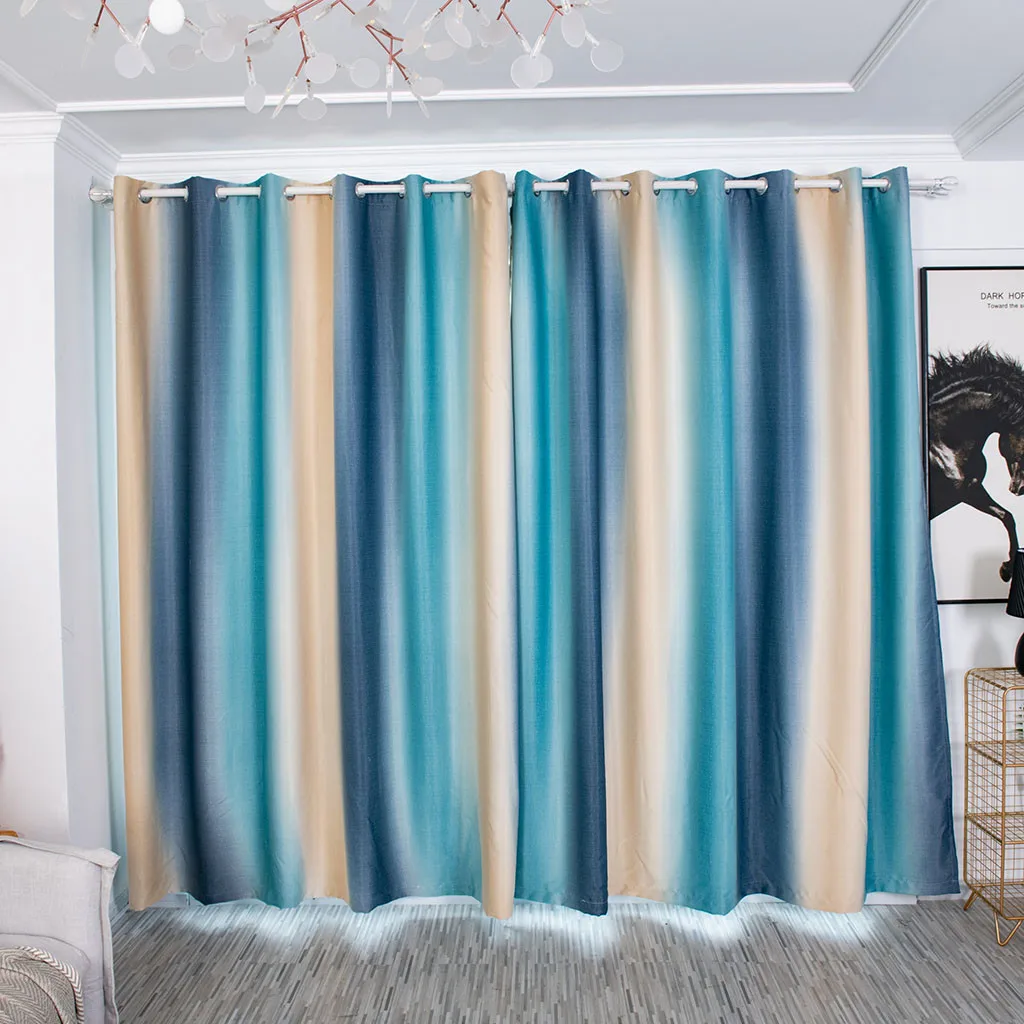 

Fashion Stripe Color Matching Curtain Window Treatment Voile Drape Valance Panel Fabric Blackout Living Room Barrier Decor