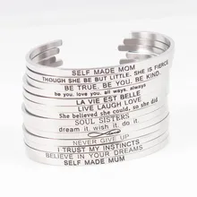 Hot 316L Stainless Steel Bracelets Engraved Positive Inspirational Quote Cuff Bangles Mantra Bracelet for Women Silver Color