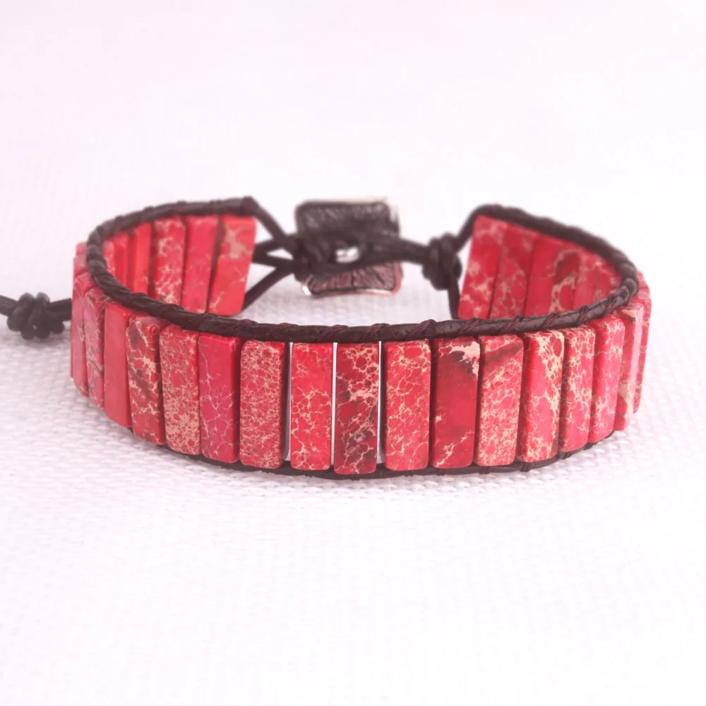 Натуральный камень, один кожаный веревочный браслет, Женский бисерный браслет для пары pulsera cuenta cuadrados colores - Окраска металла: F