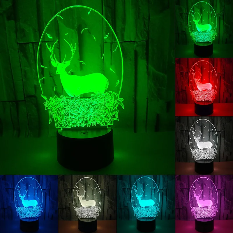 

Tool Novelty Gifts 3D RGB Night Light Christmas Deer Lava Bedroom Office Home Desk Table Lamp Holiday Party Decor with 7 Colors