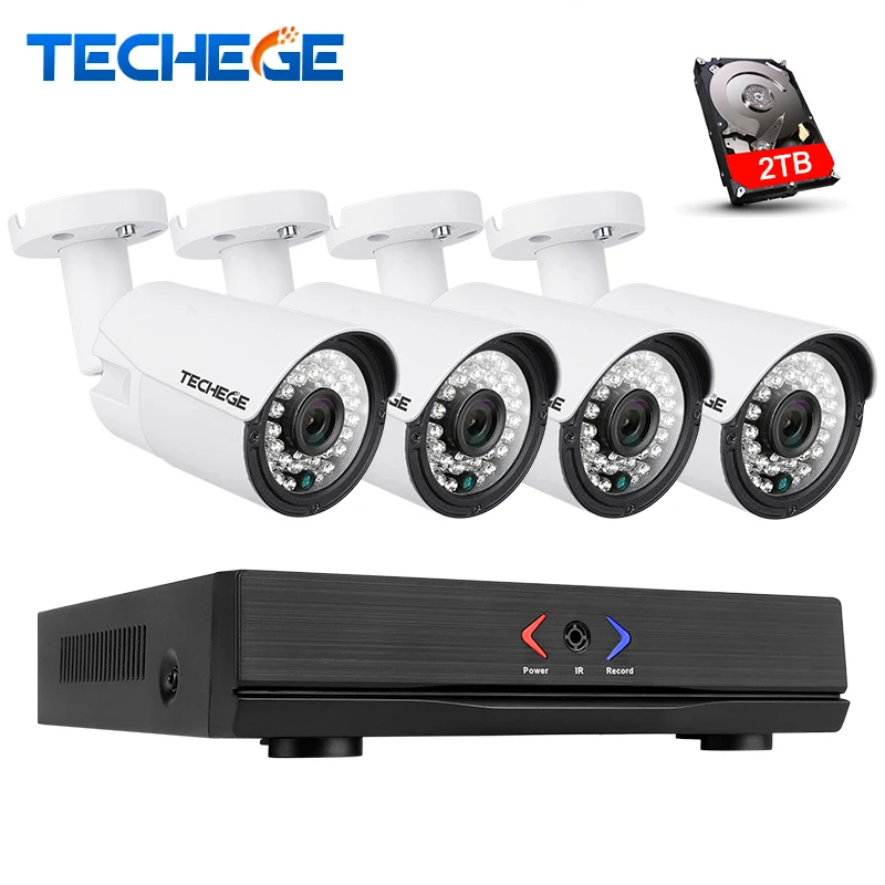 Techege 4CH 1080P POE NVR Kit 2MP IP camera IR Night Vision Waterproof IP67 P2P Cloud Service 1080P PoE CCTV Surveillance system