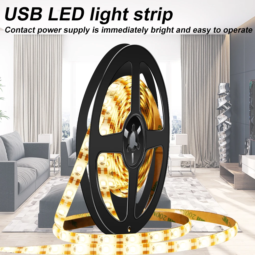 

5M USB Led Strip Waterproof Cabinet Light 2835 Tira Led 5V Ledstrip Flexible Neon Led Lights Decoration Closet Kitchen Lamp Tape
